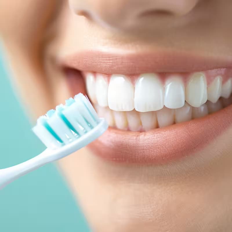 Sonrisa saludable y cepillo dental, símbolo de una buena higiene bucal.